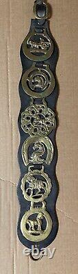 ANTIQUE/vintage Horse Leather Strap With6 Medallion Horse Brass