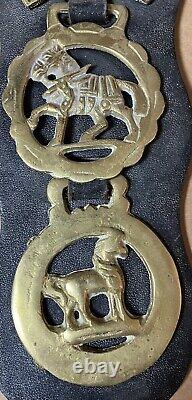 ANTIQUE/vintage Horse Leather Strap With6 Medallion Horse Brass