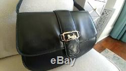 AUTH CELINE Vintage Horse & Carriage Black Calf Leather Shoulder Bag Crossbody