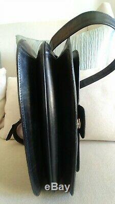 AUTH CELINE Vintage Horse & Carriage Black Calf Leather Shoulder Bag Crossbody