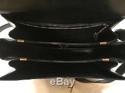 Authentic Celine Black Leather Horse Carriage Clasp Shoulder Bag Made Italy Vtg