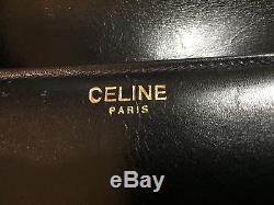 Authentic Celine Black Leather Horse Carriage Clasp Shoulder Bag Made Italy Vtg