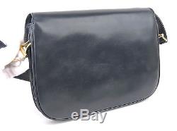 Authentic Celine Navy Blue Leather Horse Carriage Shoulder Bag Vtg Made In Italy