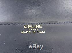 Authentic Celine Navy Blue Leather Horse Carriage Shoulder Bag Vtg Made In Italy