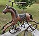 AWESOME Vtg. Wood, Leather Metal Tricycle Hand Carved Horse 23L x 17.5H x 9