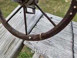 AWESOME Vtg. Wood, Leather Metal Tricycle Hand Carved Horse 23L x 17.5H x 9