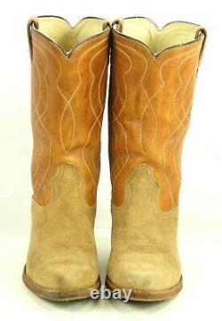 Acme Two Tone Roughout Suede Cowboy Boots Snip Toe Vintage US Made Men's 10.5 D
