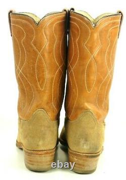 Acme Two Tone Roughout Suede Cowboy Boots Snip Toe Vintage US Made Men's 10.5 D