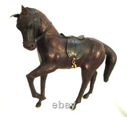 Antique 19th Century French Horse Hand carved wood Leather Covered MINTY