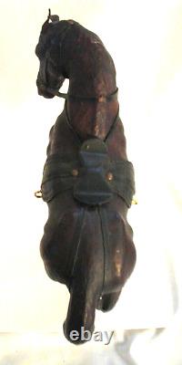 Antique 19th Century French Horse Hand carved wood Leather Covered MINTY