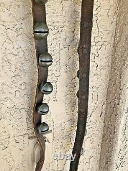 Antique 30 Sleigh Bells On 74 Buckle Leather Strap Jingle Bells Horse Harness