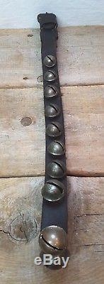 Antique Brass Sleigh Bells Leather Strap withBuckle Horse Carriage Vintage Country