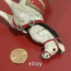 Antique German Horse Nodder Miniature Flocked Leather Toy