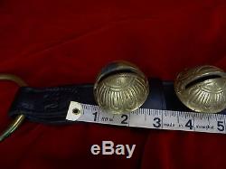 Antique Graduated Horse Sleigh Bells Vintage Brass & Leather Strap
