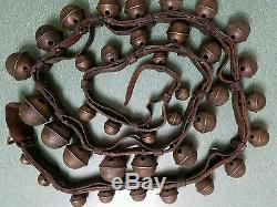 Antique Graduated Horse Sleigh Bells Vintage Brass & Original Leather Strap
