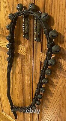 Antique Horse Sleigh Bells Double Leather England Brass 22 Bells Graduated 72