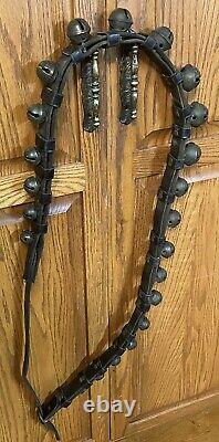 Antique Horse Sleigh Bells Double Leather England Brass 22 Bells Graduated 72