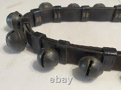 Antique Horse Sleigh Bells Double Leather England Brass 22 Bells Graduated 72