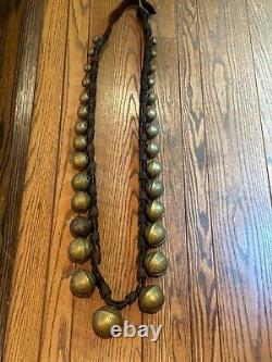 Antique Horse Sleigh Bells Double Leather strap Brass 29 Bells Graduated 7.5