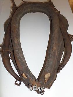 Antique LEATHER Horse Collar Hames Hitch Rings Vintage Yoke Western Decor 28.5