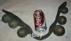 Antique Primitive Equestrian Horse Brass Farm Sleigh Bells Leather Country Art
