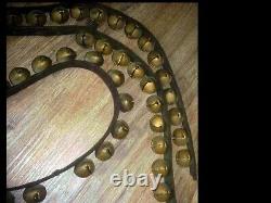 Antique Primitive Sleigh Bells on horse leather 84 strap 46 Steel BELLS