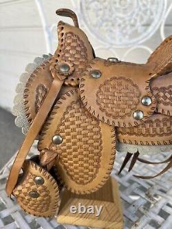 Antique Pugsley Salesman Leather Sample Horse Saddle With Display Stand Brazil