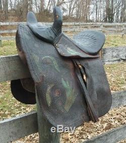 Antique Side Saddle Ladies Leather Vtg 1800's Horse Hair Good Tree Sidesaddle