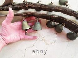 Antique Sleigh Bells Horse Bells Leather Strap 12 Bells Brittle Brown Leather St