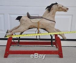 Antique Victorian Wooden Rocking Horse leather seat and ears vintage