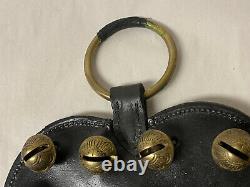 Antique Vintage Brass Sleigh Bells On Leather Heart Horse