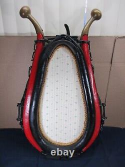 Antique Vintage Brown Leather Horse Collar Picture or Mirror Frame & Brass Horns
