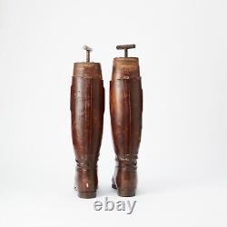 Antique Vintage Brown Leather Horse Riding Boots 17 1/4 tall, 10 3/4 sole