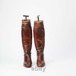Antique Vintage Brown Leather Horse Riding Boots 17 1/4 tall, 10 3/4 sole