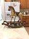 Antique / Vintage Carved Wood Rocking Horse With Leather Saddle Cast Iron Wheels