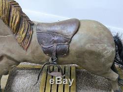Antique Vintage Hand Carved Wooden Rocking Horse-Original Leather Saddle & Tail
