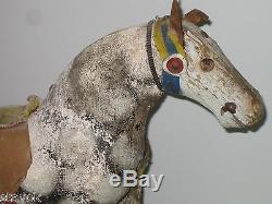Antique Vintage Horse Pull Toy Carved Painted Wood Leather No Reserve! Beauty