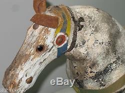 Antique Vintage Horse Pull Toy Carved Painted Wood Leather No Reserve! Beauty