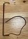 Antique Vintage Horse Riding Hunting Leather Crop with Silver Collar Antler Handle