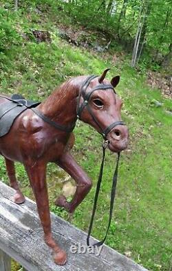 Antique Vintage Leather Horse Large Figurine Statue Sculpture Equine Saddle 18
