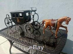 Antique Vintage Leather Horse & Wood Carriage for 8 9 10 Bisque French Dolls