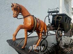 Antique Vintage Leather Horse & Wood Carriage for 8 9 10 Bisque French Dolls