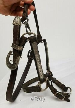 Antique Vintage Leather and Silver Decorated Horse Bridle Reins Riding Cowboy