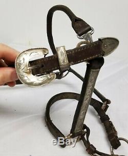 Antique Vintage Leather and Silver Decorated Horse Bridle Reins Riding Cowboy