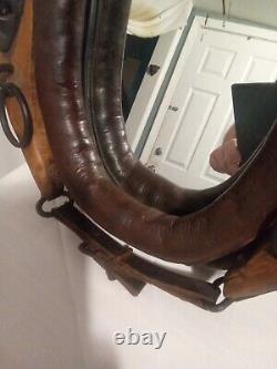 Antique Vintage Rustic Leather Horse Collar Mirror