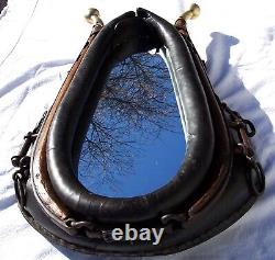 Antique Vintage Rustic Leather Horse Collar Mirror Brass Ball Wood Hames Nice