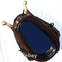 Antique Vintage Rustic Leather Horse Collar Mirror Brass Ball Wood Hames Nice