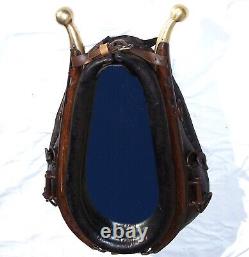 Antique Vintage Rustic Leather Horse Collar Mirror Brass Ball Wood Hames Nice