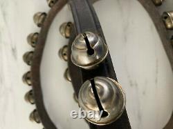 Antique Vintage Set 50 Sleigh Bells Over 7 Feet Long Horse Leather Strap