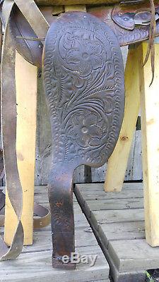 Antique Vintage Tooled Floral Leather Western Horse Tack Saddle with Breast Collar
